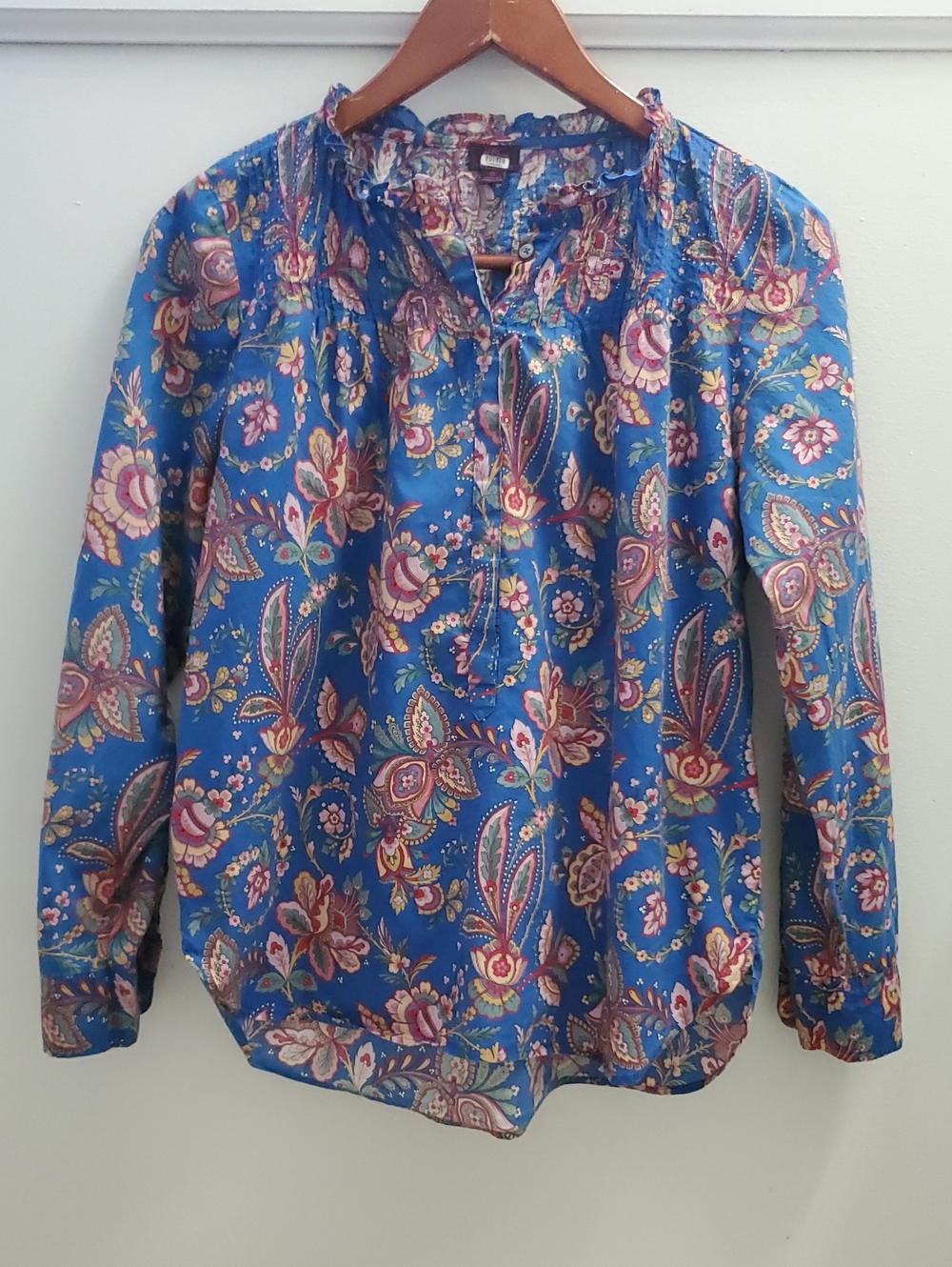 J. Crew X Liberty Fabric Flora Belle Ruffle Top Blue Floral Paisley Size 6 - Picture 2 of 12